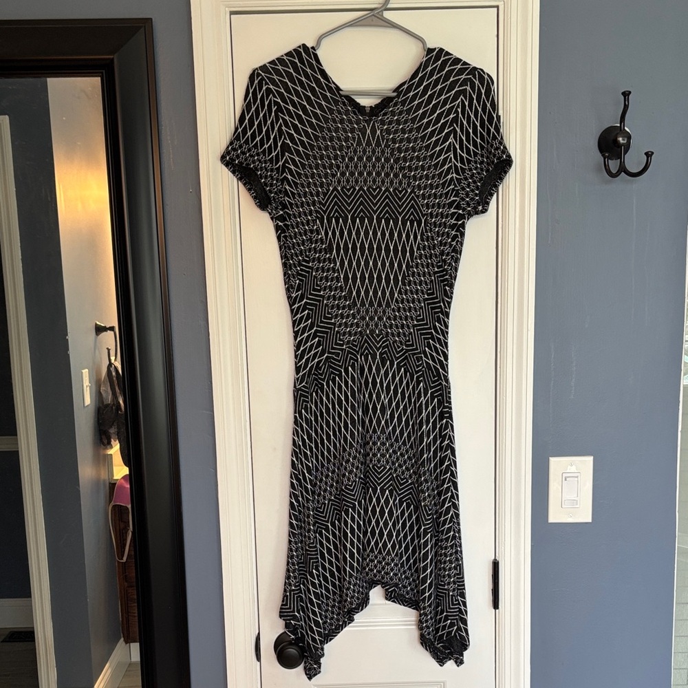 BCBGMaxAzria Black and White Asymmetrical Dress